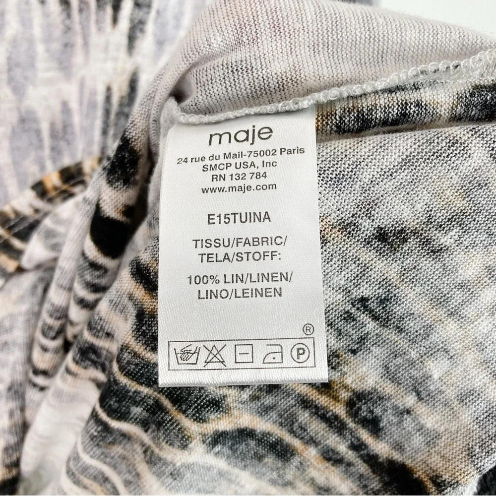 Maje Animal Print Linen V-neck T-shirt Size 3